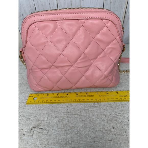 Badgley Mischka Pink Quilted Studded Crossbody Bag Vegan Leather Gold Chain NWOT - Picture 6 of 11